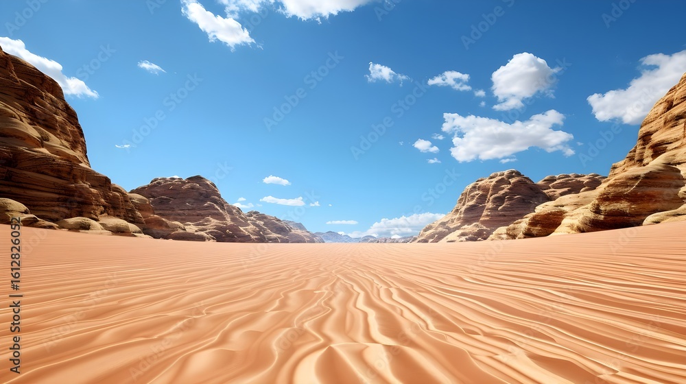 Naklejka premium Vast Desert Landscape with Sand Dunes and Blue Sky