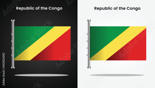 Beautiful and cool vector design image of Republic of the Congo flags and their country names with black and white background for design purposes