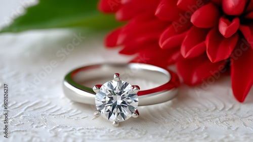Elegant Diamond Ring on Floral Background for Engagement Concepts