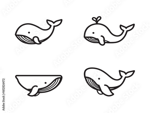 Whale icon set in smooth 2D vector drawing