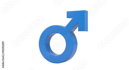 Blue 3d rendered male gender symbol with a metallic texture isolated on transparent background