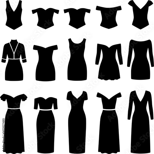 Set of Black Dress and Gown Silhouettes