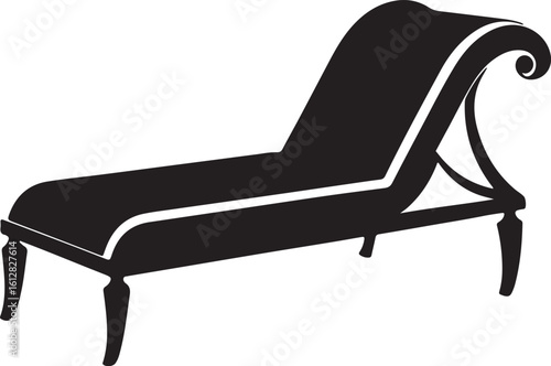 chaise lounge silhouette, black and white silhouette, vector and illustration