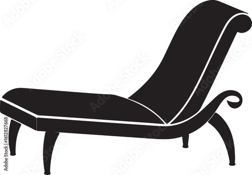 chaise lounge silhouette, black and white silhouette, vector and illustration