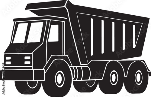 articulated dump truck machine silhouette, black and white silhouette, vector and illustration