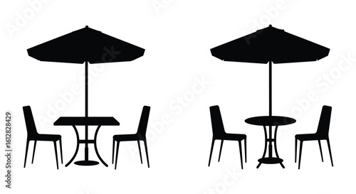 Outdoor Cafe Table and Chairs Silhouette Illustration on White Background