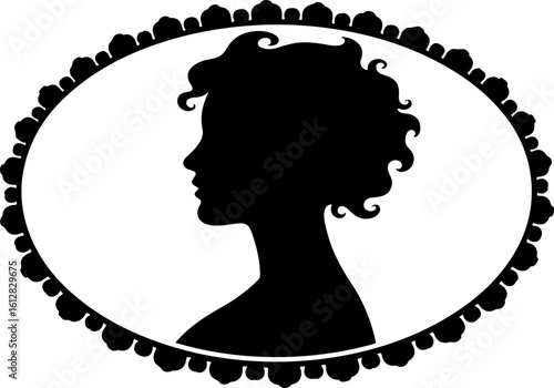 Victorian Lady Silhouette in Ornate Frame"