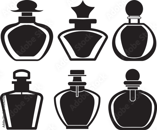 set of perfume silhouette, black and white silhouette, vector and illustration