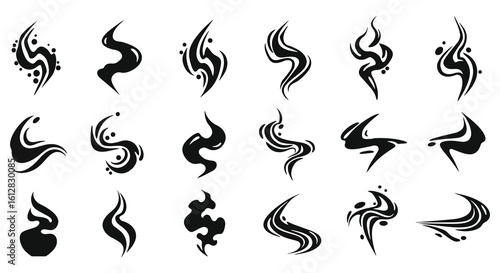 Collection of Black Smoke Vector Illustrations on White Background