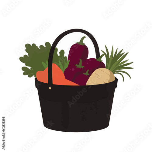 Silhouette of vegetable basket on white background, organic freshness