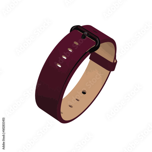 Elegant watchband silhouette in burgundy on white background, stylish accessory