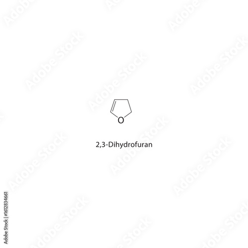2,3-Dihydrofuran skeletal structure. Dihydrofuran compound schematic illustration. Simple diagram, chemical formula.