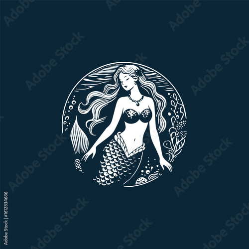 Mermaid logo vector icon illustration style
