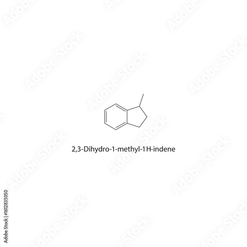 2,3-Dihydro-1-methyl-1H-indene skeletal structure. Methyl Indene compound schematic illustration. Simple diagram, chemical formula.
