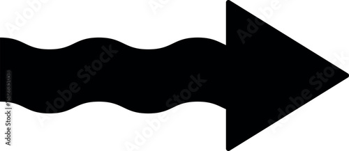 くねくね曲がったシンプルな矢印シルエット、右向きベクター