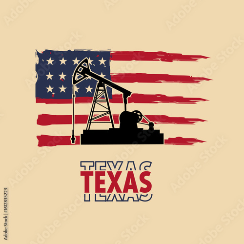 Texas Oil Drill Jack Pump with USA Pattern Perfect for Print, Apparel, etc