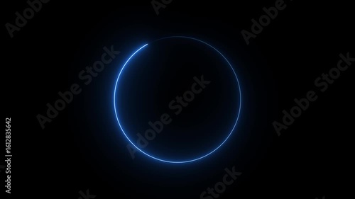Blue Neon circle animation on black background. glowing circle motion. technology digital elements circle icon. smooth neon glowing video.