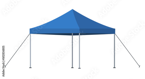Isolated Blue Canopy Tent with Silver Legs on a White Background Suitable for Outdoor Events and Market Stalls