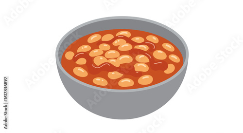 Illustration of a Bowl of Baked Beans in Tomato Sauce with a Gray Bowl