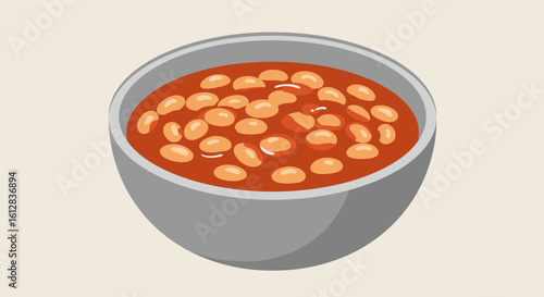 Illustration of a Bowl of Baked Beans in Tomato Sauce a Comfort Food Classic