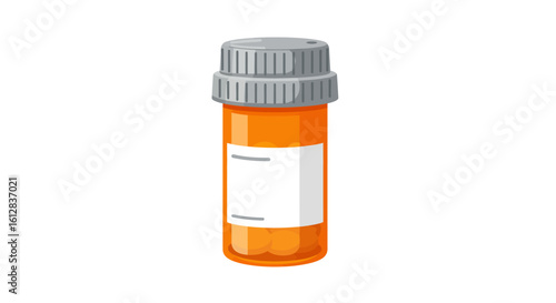 Cartoon Illustration of an Orange Pill Bottle with a Blank Label for Medical or Pharmaceutical Use