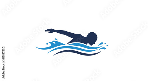 Silhouette of a swimmer in a butterfly stroke with water waves a vector illustration for sports