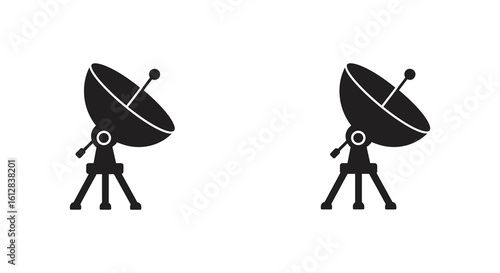 Two Satellite Dish Icons in Black and White Vector Illustration
