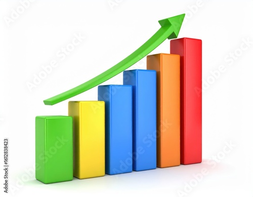 Ascending Colorful Bar Graph with Green Arrow on White Background. Free Download Ascending Colorful Bar Graph with Green Arrow on White Background. - GFXLoad