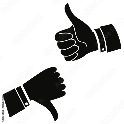 
a black and white image of a hand giving a thumbs up and down