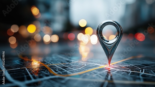 Illuminated Location Marker on City Map Background - Navigation, Travel, and Urban Exploration Concept