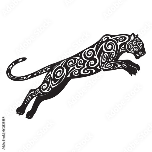 Wild black leopard vector silhouette illustration for animal tattoo design