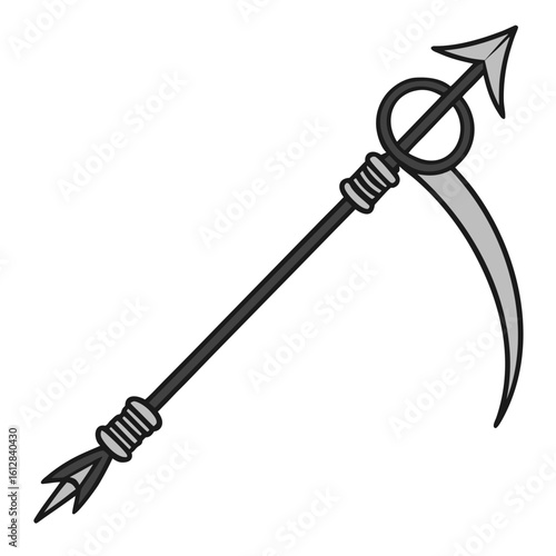 a black and white drawing of a sickle