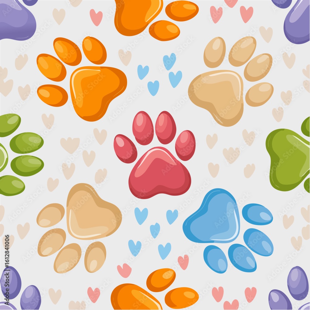 Fototapeta premium Seamless dog paw print background. Vector illustration. 