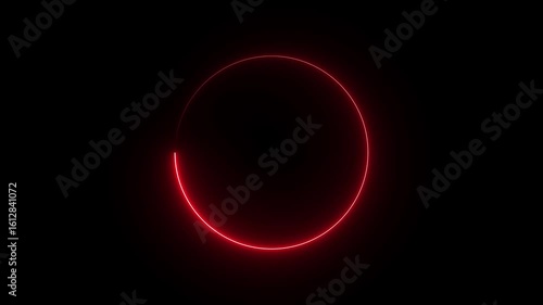 Red Neon circle animation on black background. glowing circle motion. technology digital elements circle icon. smooth neon glowing video.
