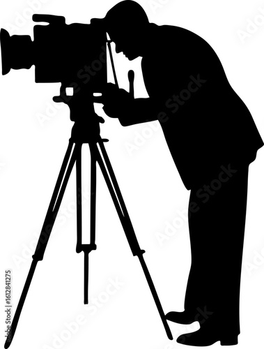 Cameraman Filming with Tripod in Professional Silhouette of Focused Filmmaking