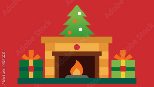 fireplace mantel festive tree decor