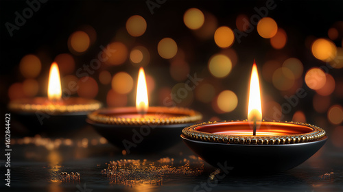 Golden Lights: A warm, inviting image features a trio of lit candles, their flames dancing amidst a gentle bokeh, creating a sense of serenity and warmth.
