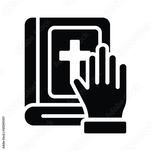 A trendy glyph icon of courtroom oath gesture