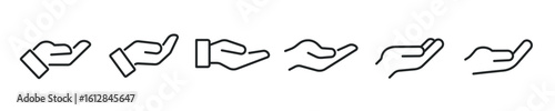 Hand care thin line icon set. support, give, help, holding minimal editable stroke icons