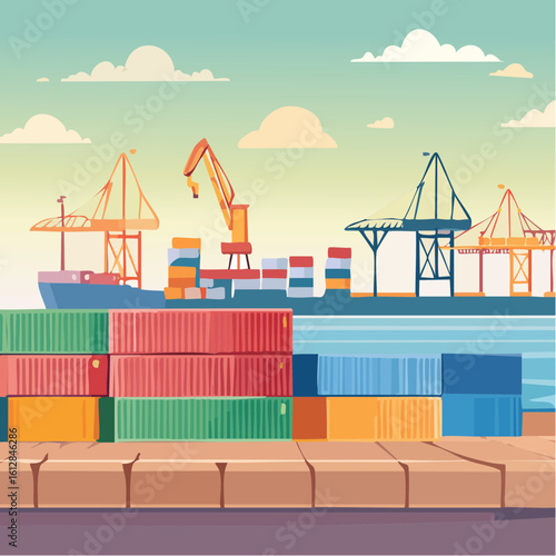 busy seaport terminal with cranes loading cargo