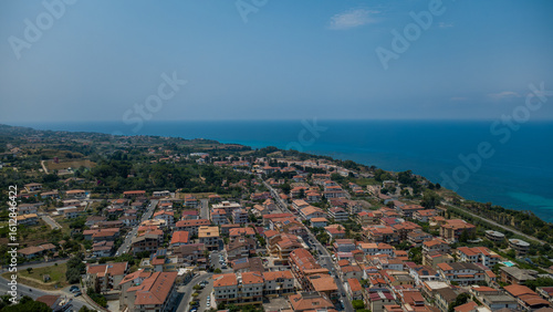 Panoramic Aerial View of Coastal Italian Town on a Sunny Day