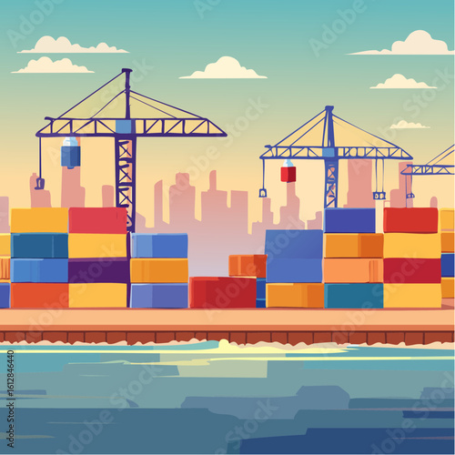 busy seaport terminal with cranes loading cargo