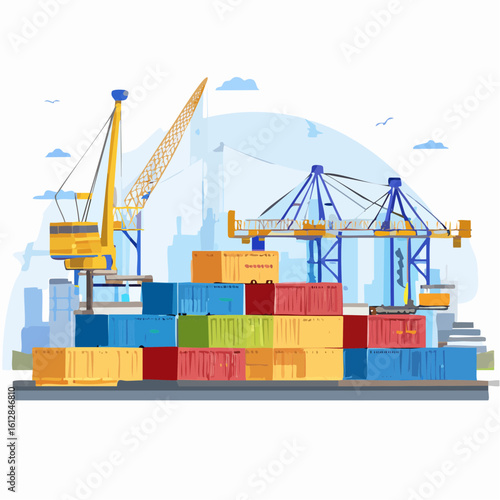 busy seaport terminal with cranes loading cargo
