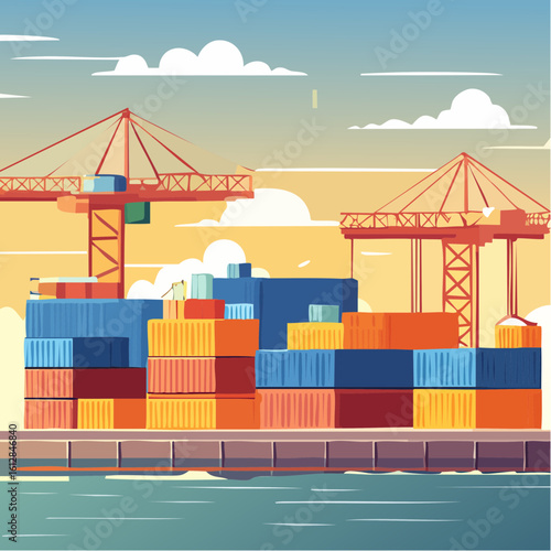 busy seaport terminal with cranes loading cargo