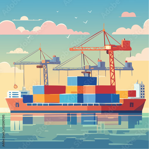 busy seaport terminal with cranes loading cargo