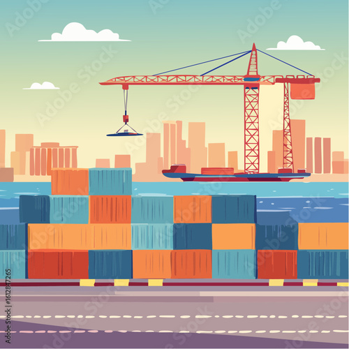 busy seaport terminal with cranes loading cargo