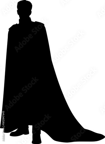 Dramatic Silhouette of Caped Figure Standing in Stillness