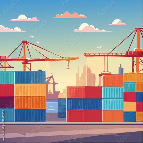 busy seaport terminal with cranes loading cargo