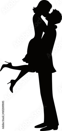 Romantic Kiss Silhouette Man Lifting Woman