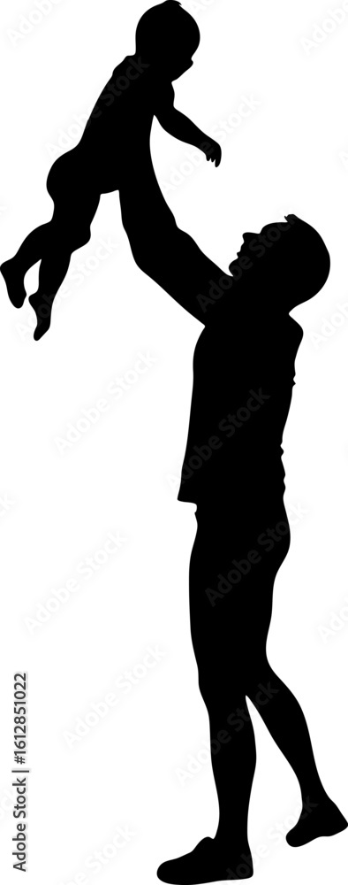 Fototapeta premium Parent Tossing Child in Air Silhouette Showing Joyful Motion and Parental Love on White Background